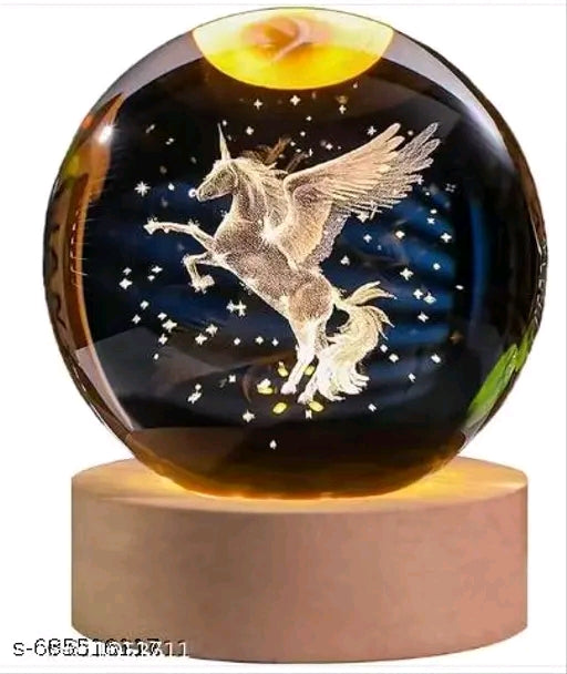 Unicorn Glass Lamp 3D Crystal | Solar System Fantasy Decoration LED Colorful Lighting Touch Base.