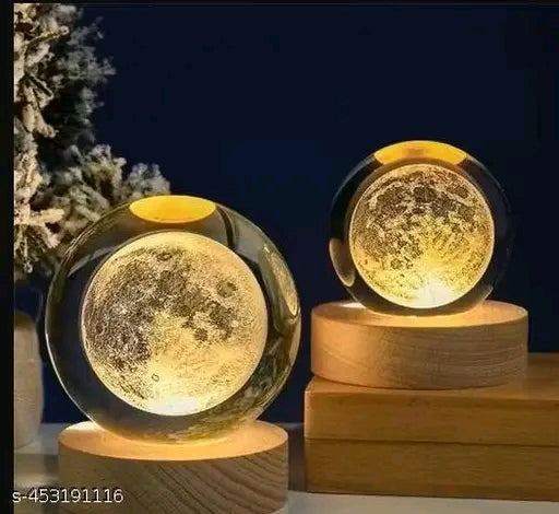 Glass Moon Lamp 3D Ball Night Lamp with Ornament Solar System | Fantasy Decoration Moonlight LED Lighting Touch Base.