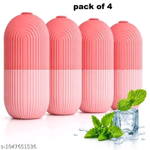 Face Ice Roller for Men & Women | Reusable & Unbreakable Facial Massager | Ice Cube Roller for Glowing Skin, Puffy Eyes & Skin Care Routine Pack of 4